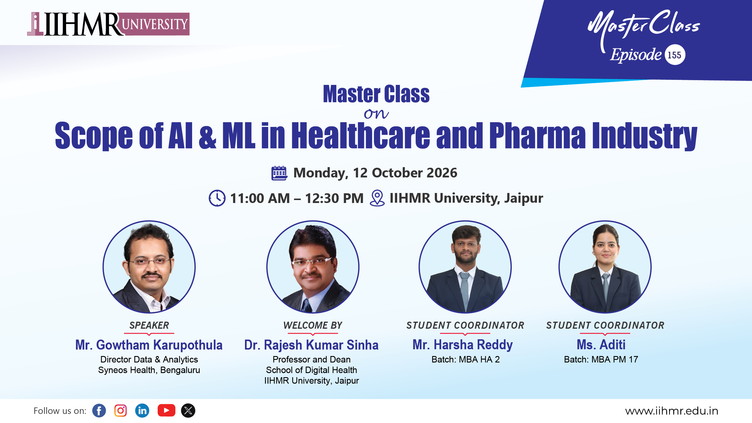 Master Class Episode 155 &ndash; Scope of AI & ML in Healthcare and Pharma Industry