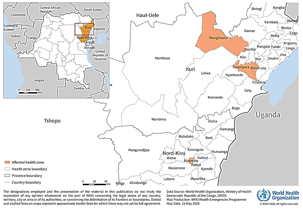 Health Zones affected by Bundibugyo virus disease in Democratic Republic of Congo