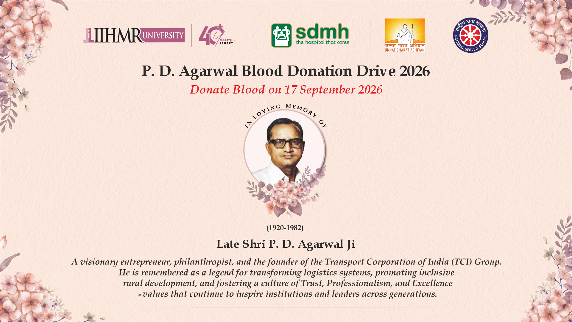 P. D. Agarwal Blood Donation Drive 2026 event banner